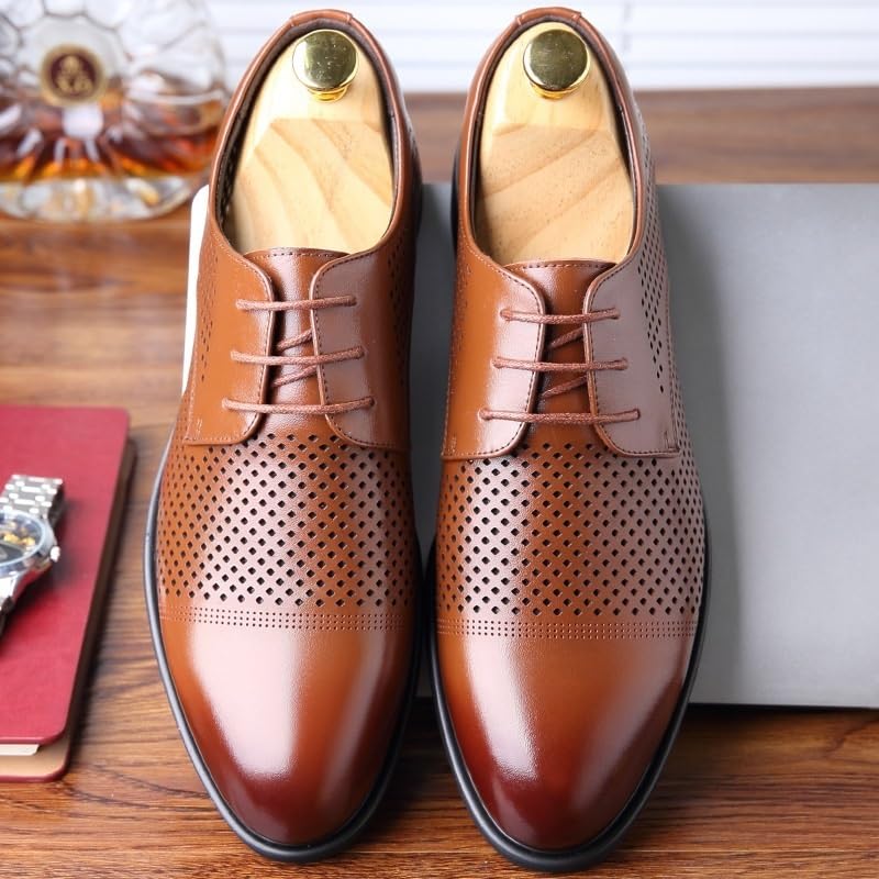 Office Groom Dress Shoes for Men Leather Oxford Lace-Up Formal Business Footwear for Wedding Ceremony Attire3