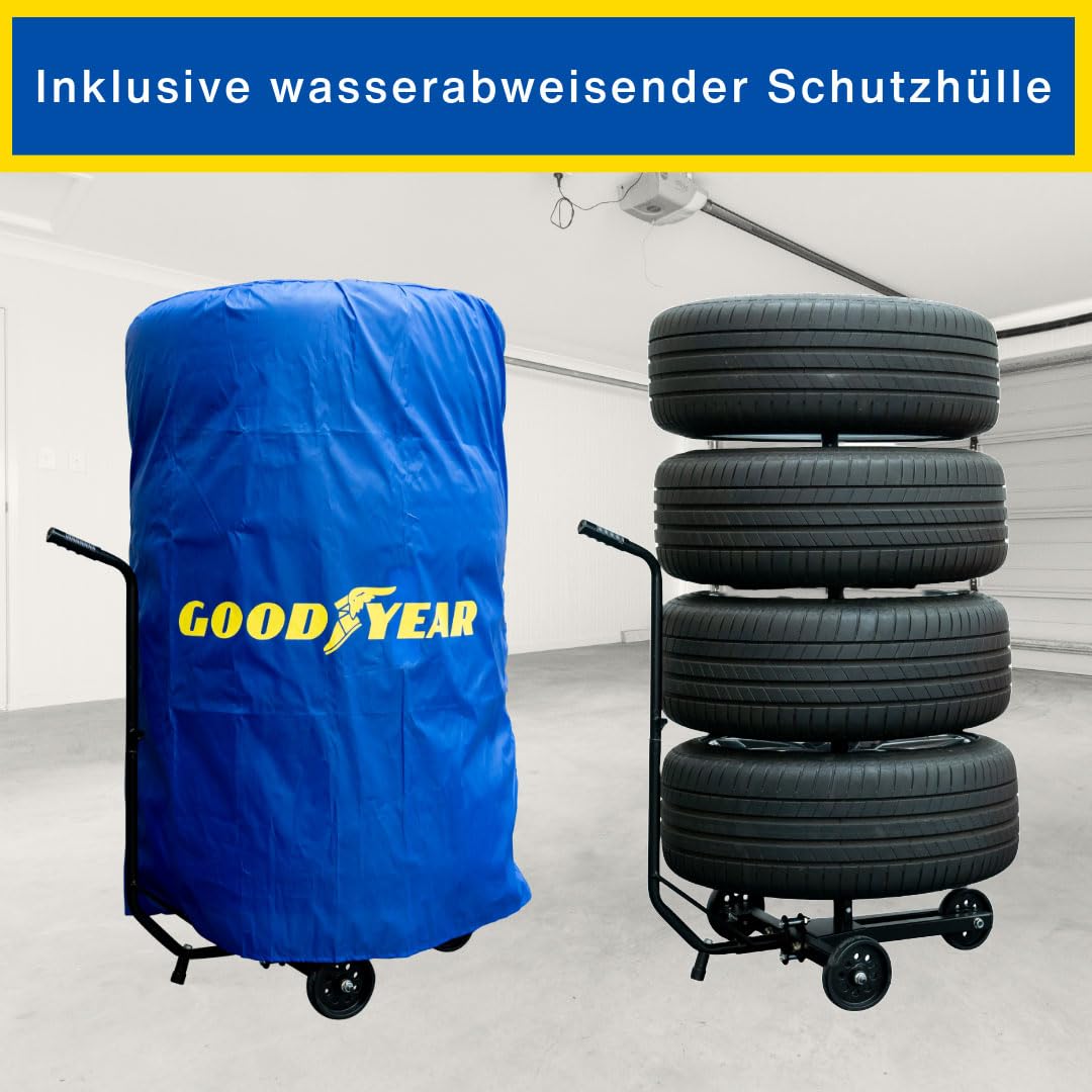Goodyear Barrette per 4 Pneumatici, salvaspazio e Senza Contatto, con Custodia, Portata Fino a 100 kg, Colore: Nero