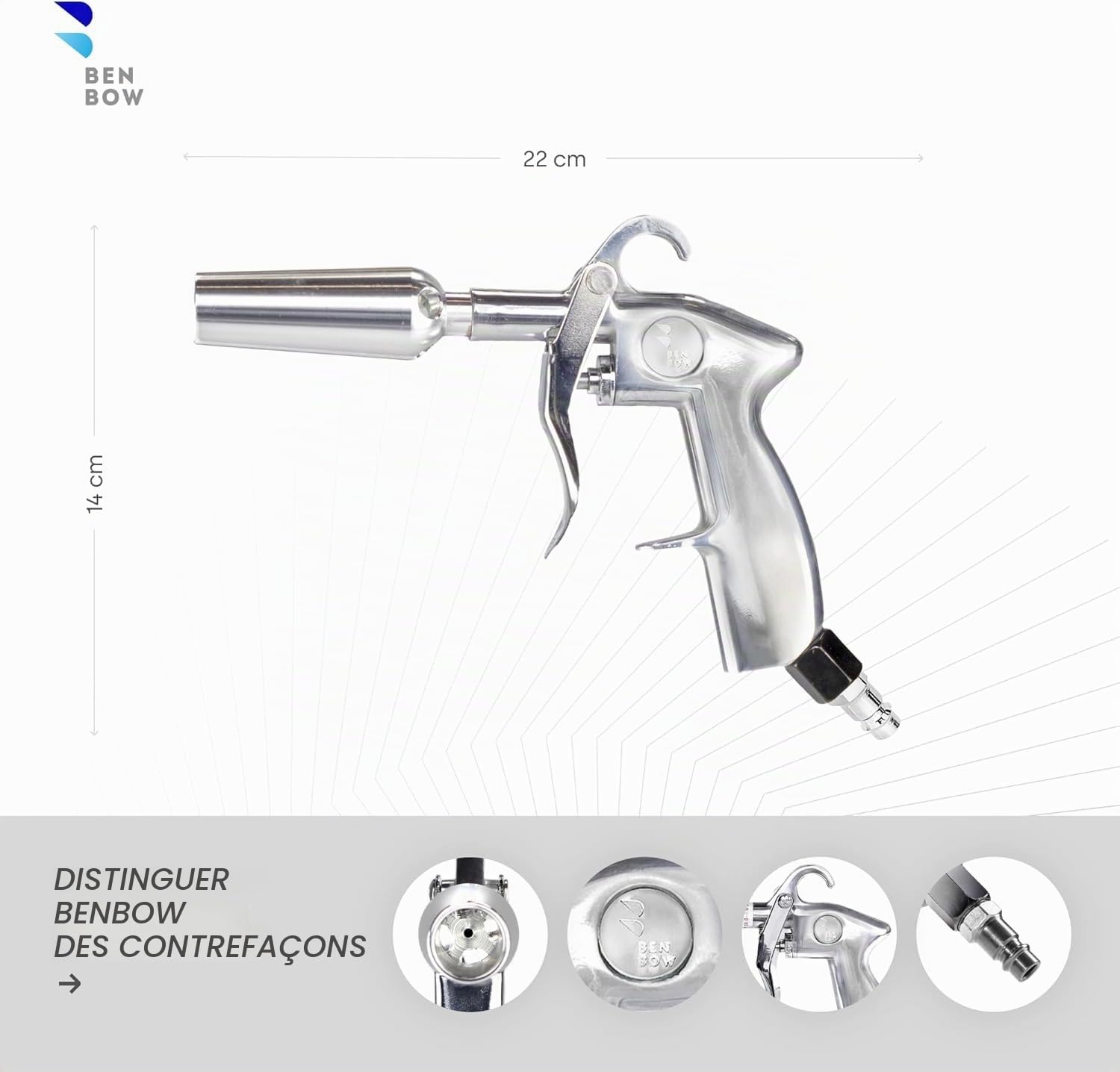 BenBow Pistolet de Nettoyage à air comprimé Classic et Pistolet de soufflage avec buse Venturi – Solution Parfaite pour Un Nettoyage en Profondeur des Voitures et Un séchage Rapide