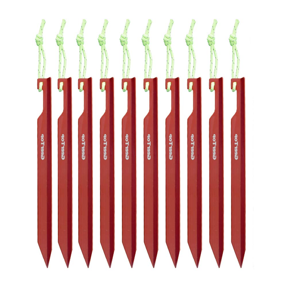 GEERTOP Camping Zelthering Zelt Heringe Aluminium Zelt-Kleinteile 10 Pack Y-förmige Wirbel für Zeltplane,Camping, Strand,andern Bergsteigen,Geeignet für die Meisten Bodentypen (Rot) Sport & Freizeit