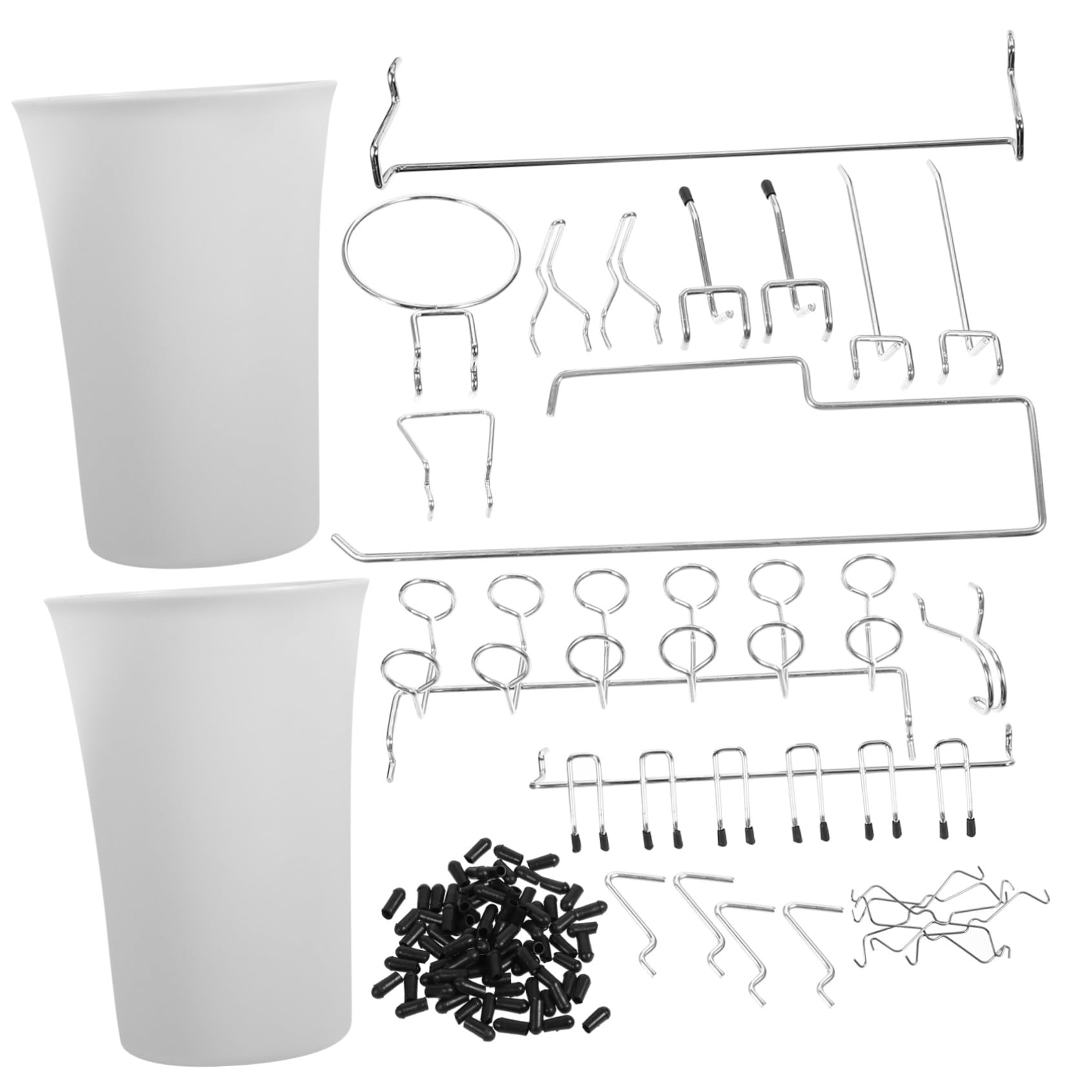 PRETYZOOM Set di Ganci per Pannelli Forati in Acciaio Inox Argento | Forme Arrotondate Assortite, Accessori per Organizer da Parete, Uso in Cucine e Uffici
