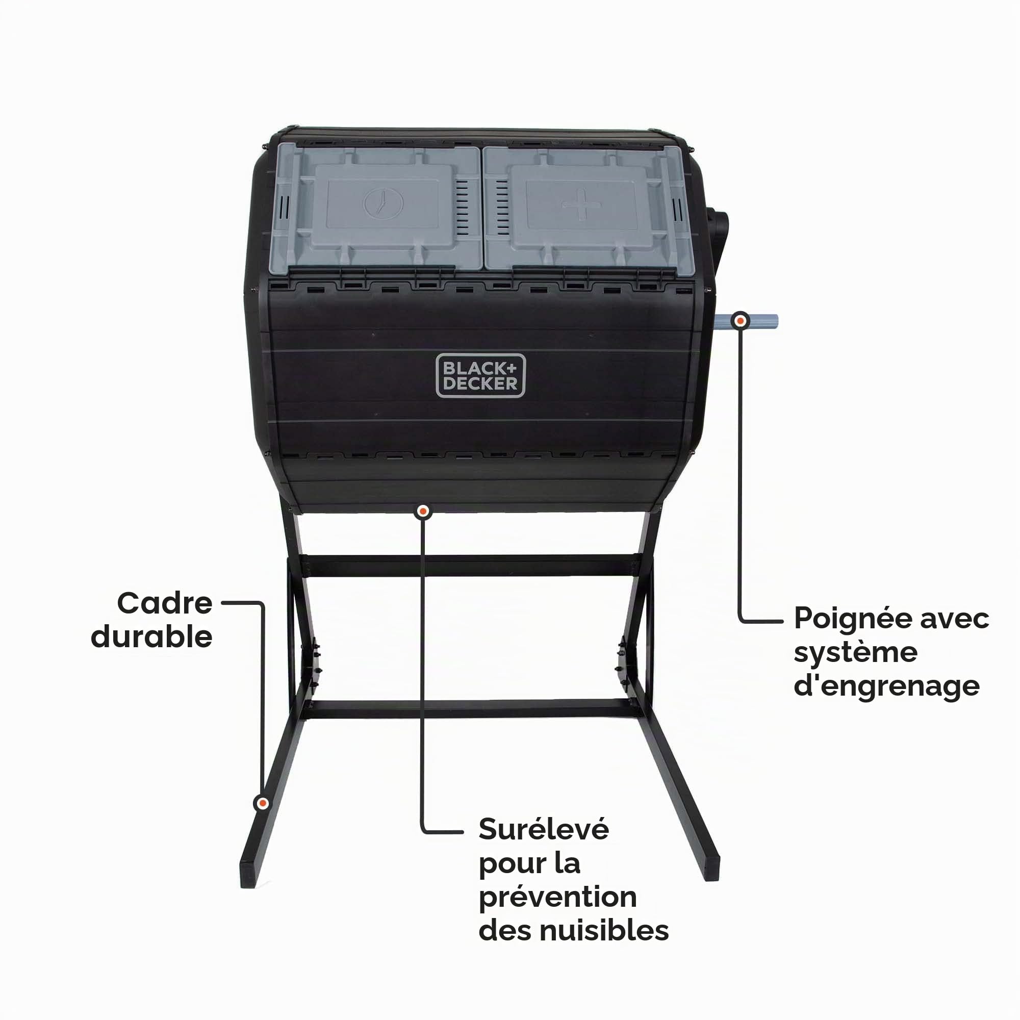Black+Decker Composteur à Double Chambre, système de poignée Facile pour compostage (BDSTGA9701)