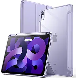 JETech Capa para iPad Air 11 Polegadas M3/M2 (2025/2024), iPad Air 5/4 (10,9 Polegadas, Modelo 2022/2020) com Porta Pencil, Capa Traseira Transparente e Claro, Suporte Fino (Lilás)