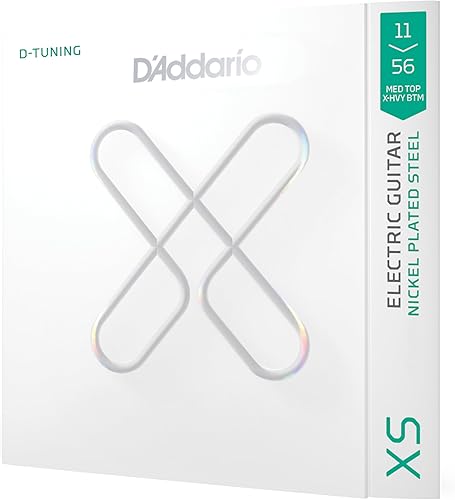 D'Addario - Cuerdas de guitarra eléctrica con revestimiento de níquel XS, XSE1156, calibre Med Top/X-Heavy Bottom 11-56, juego de 6 cuerdas, paquete
