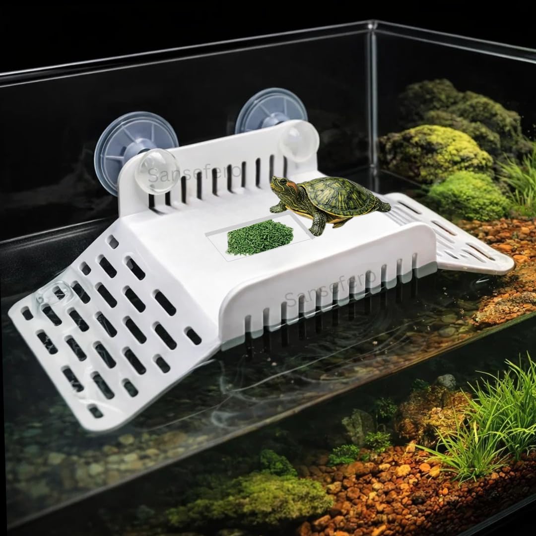 SANSEFERO Detachable Turtle Basking Platform Floating Aquarium Reptile Resting & Built-in Food Plate for Turtles, Reptiles & Tortoise Resting Pad Terrace with Suction Cups (BL-T02)-picture-13