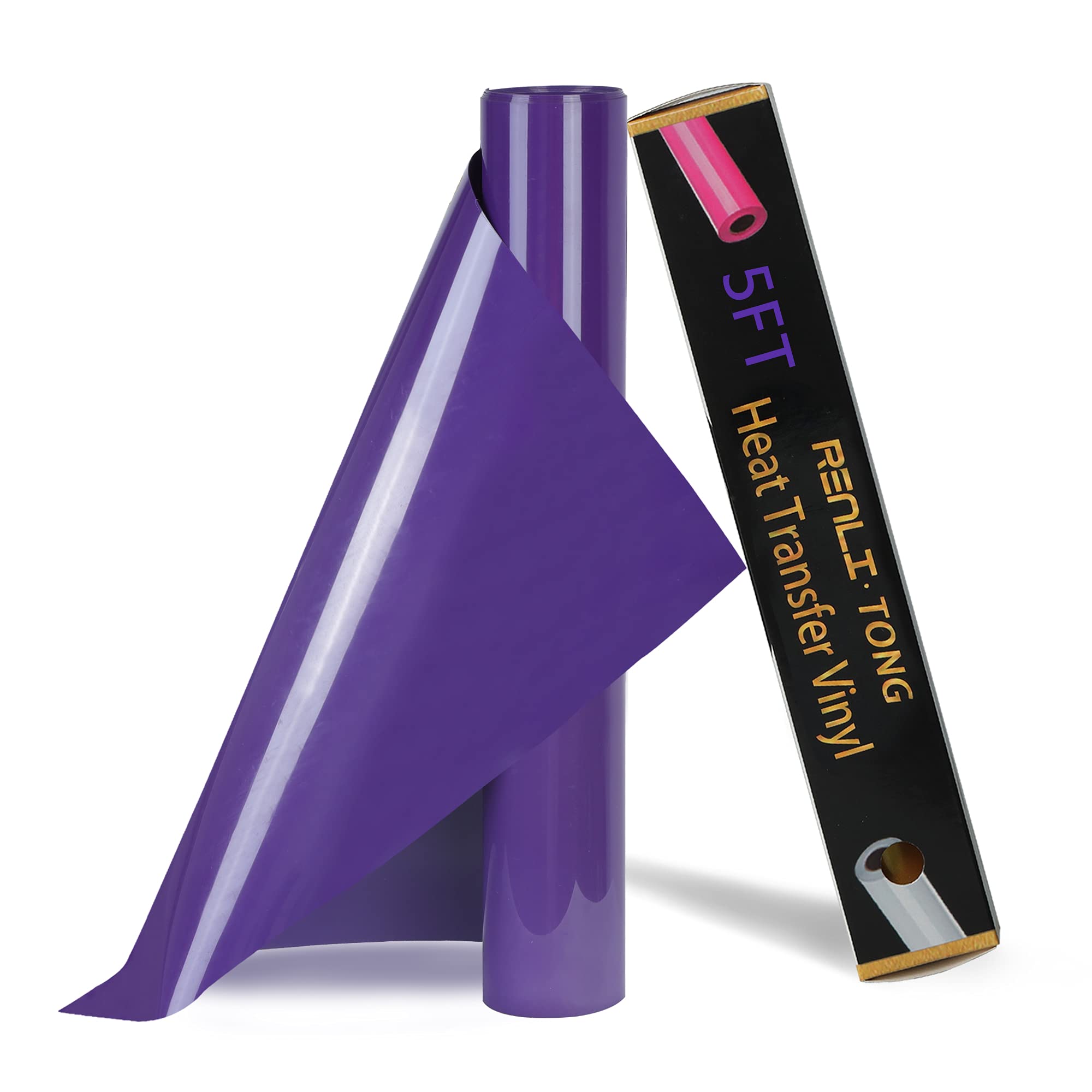 RENLI·TONG Purple Glossy HTV Iron on Vinyl Roll for T-Shirt, 12Inch x 5ft, Durable, Waterproof, Compatible with All Cutter Machines
