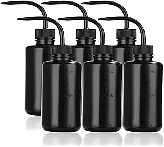 6Pcs 250ml Tattoo Wash Bottle 8oz Narrow Mouth Squeeze Bottle Safety Rinse Bottle, Lash Water Bottle Squeezer Washing Bottle for Medical Lab Tattoo Supplies Irrigation Wash Plant (Black)