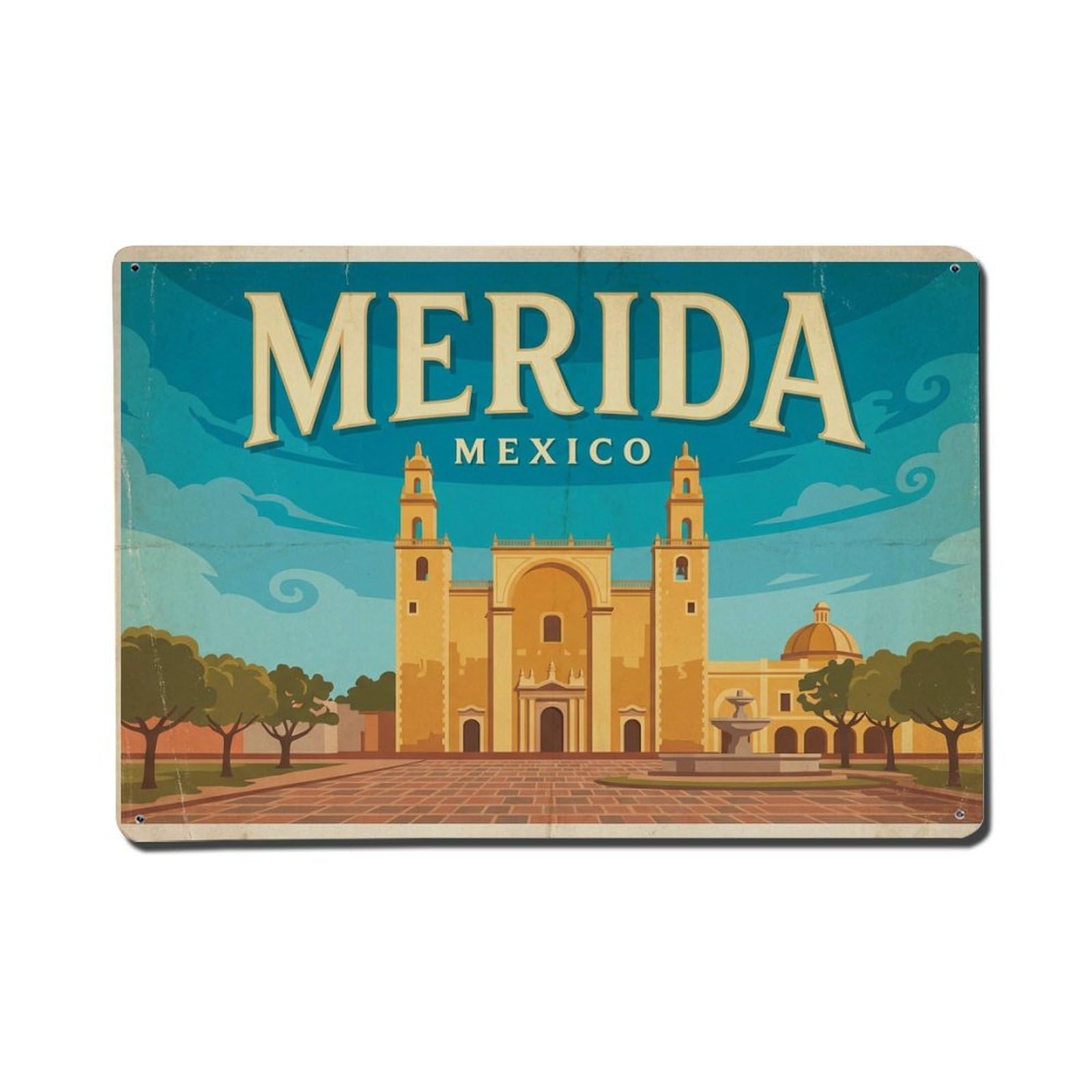 Cxhjca 8X12inch(20X30cm) Vintage Travel Mexico Merida Metal Tin Sign