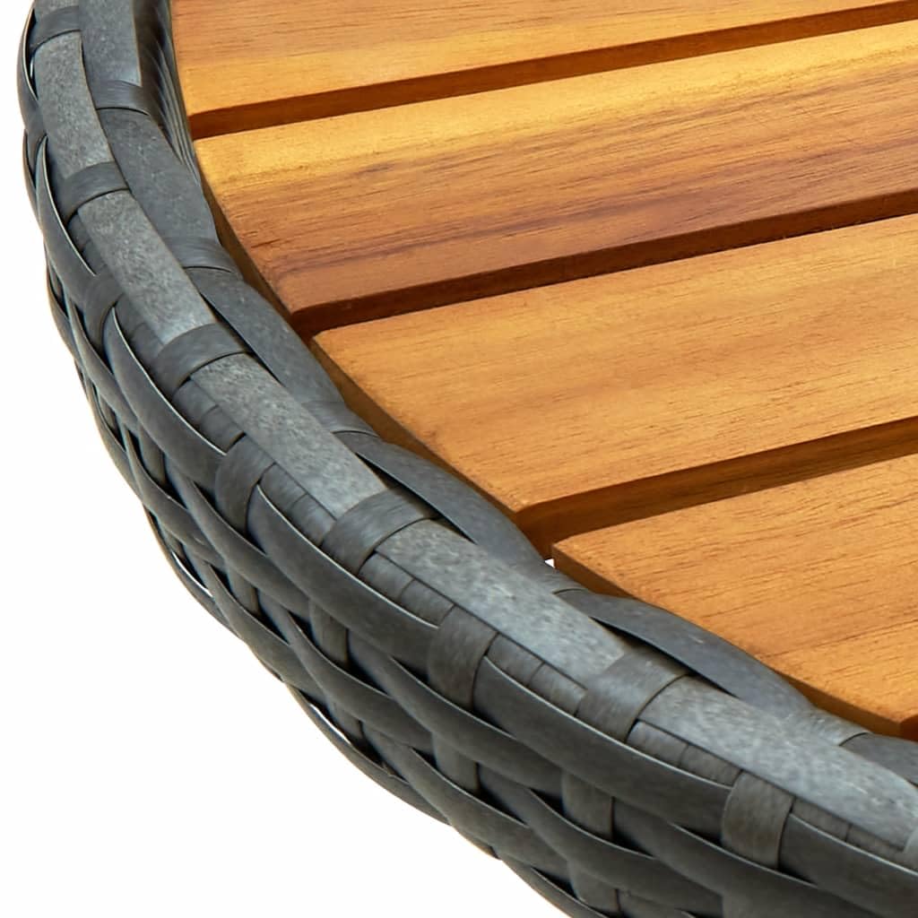 Set da 3 pezzi, grigio con cuscini in polyrattan e legno di acacia, per giardino, balcone o terrazza