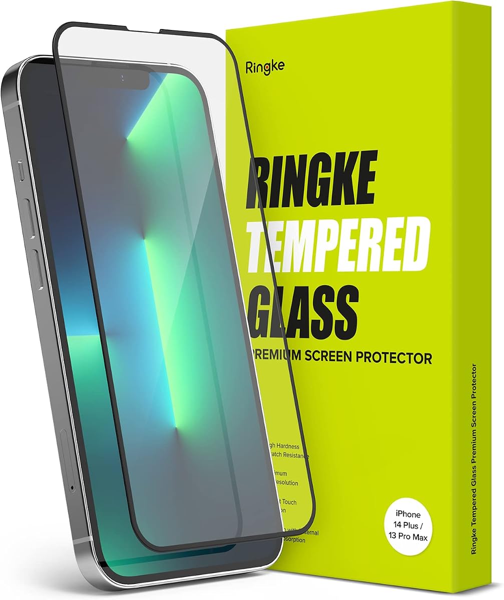 Ringke for iPhone 14 Plus Screen Protector [Full Cover Glass] | Custom-Fit Installation Tool, Case Friendly Shatterproof Premium 9H Hardness Tempered Glass