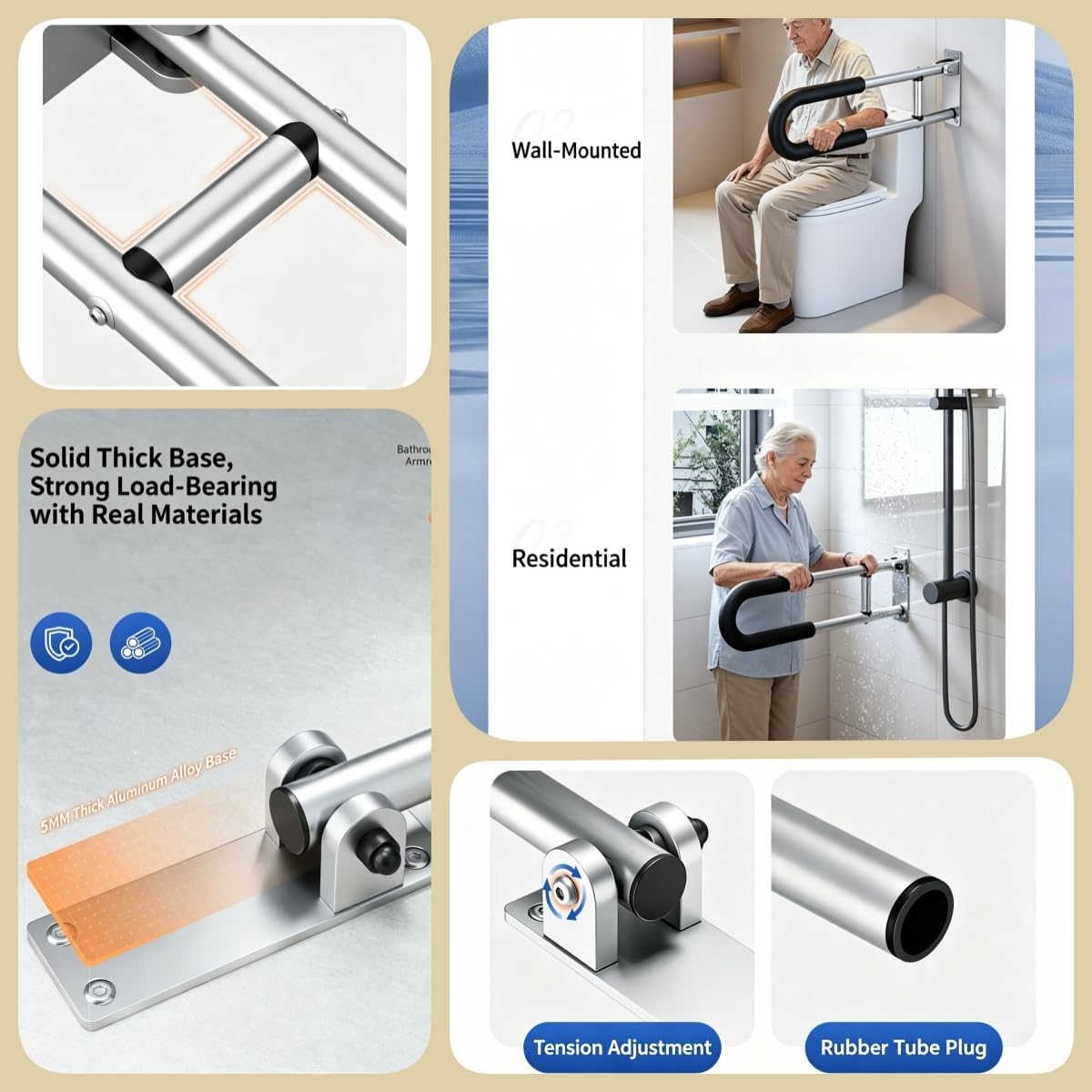 Maniglione per disabili, corrimano pieghevole per WC, supporto per corrimano di sicurezza per bagno pieghevole, maniglia per doccia per disabili anziani, 60 cm