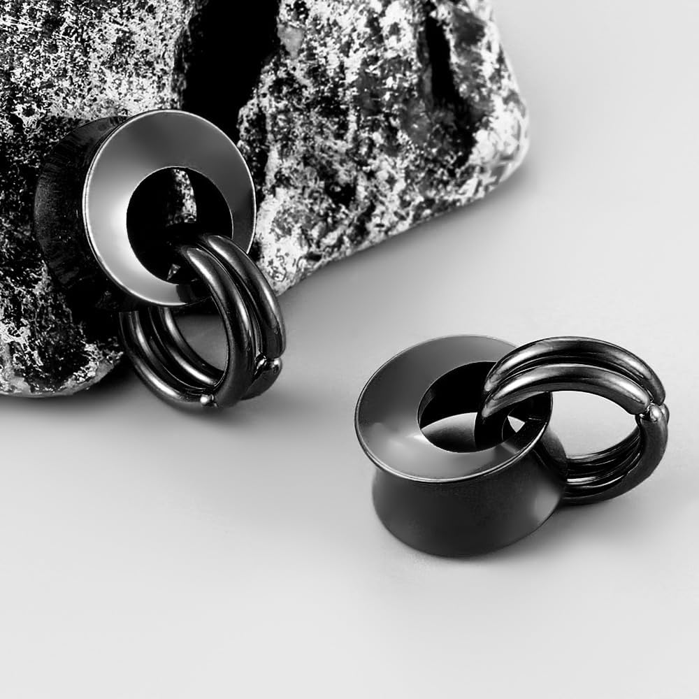 1 Pair Hollow gauges with 2 rings Ear Tunnels Plugs 316 Stainless Steel Ear Gauges Weight Saddle Plugs Hypoallergenic expander Piercing Body Jewelry for women and men
