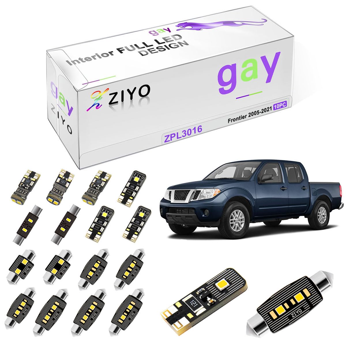 ZIYO LED Interior Light Kit for Nissan Frontier 2005-2021 Dome Light Bulbs Replacement + License Plate Light Bulbs Package, 6000K White LED Lights