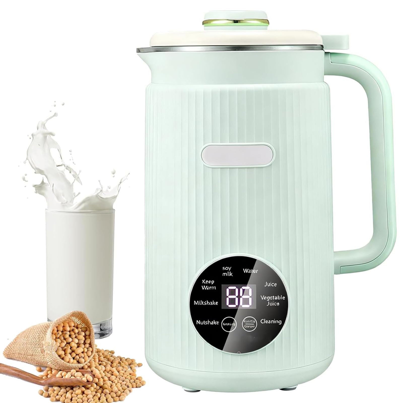 Ekspres do mleka sojowego, ekspres do mleka orzechowego o pojemności 1200 ml, wyświetlacz LED, 12-godzinny timer, 8 funkcji, system cięcia z 10 ostrzami ze stali nierdzewnej, model kuchni domow green