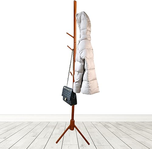 Xuyuan Cloth Tree Stand,Wooden Tree Stand Rack with 6 Sturdy Hooks Free Standing Tree Rack for Coats, Jackets Cardigans, Scarves, Hats, Handbags,