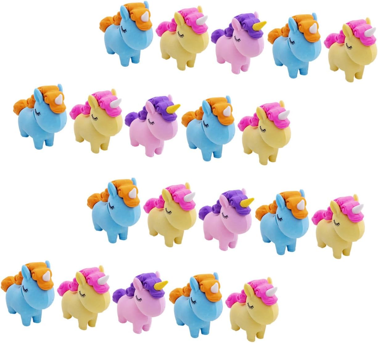 20Pcs Cartoon Unicorn Erasers Supplies Portable Mini Erasers for Boys Practical Pencil Fun Educational Tool Mixed Colors