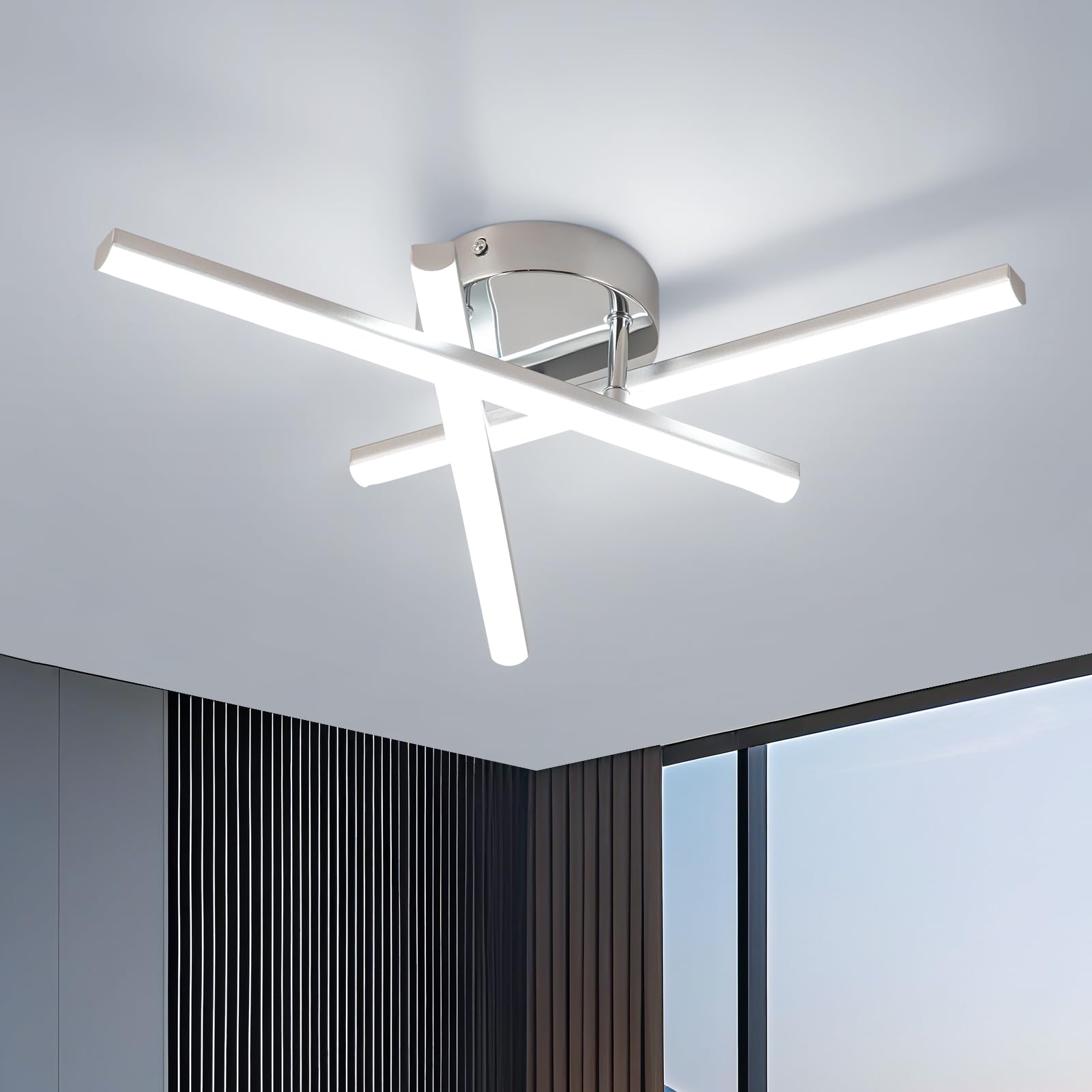 EIDISUNY Modern Ceiling Light LED, 24W Silver Ceiling lamp 3 Built-in LED Boards, 6500K Cool White Elegant Design Ceiling Light Fixture for Bedroom Hallway Living Room Dining Room Corridor Kitchen