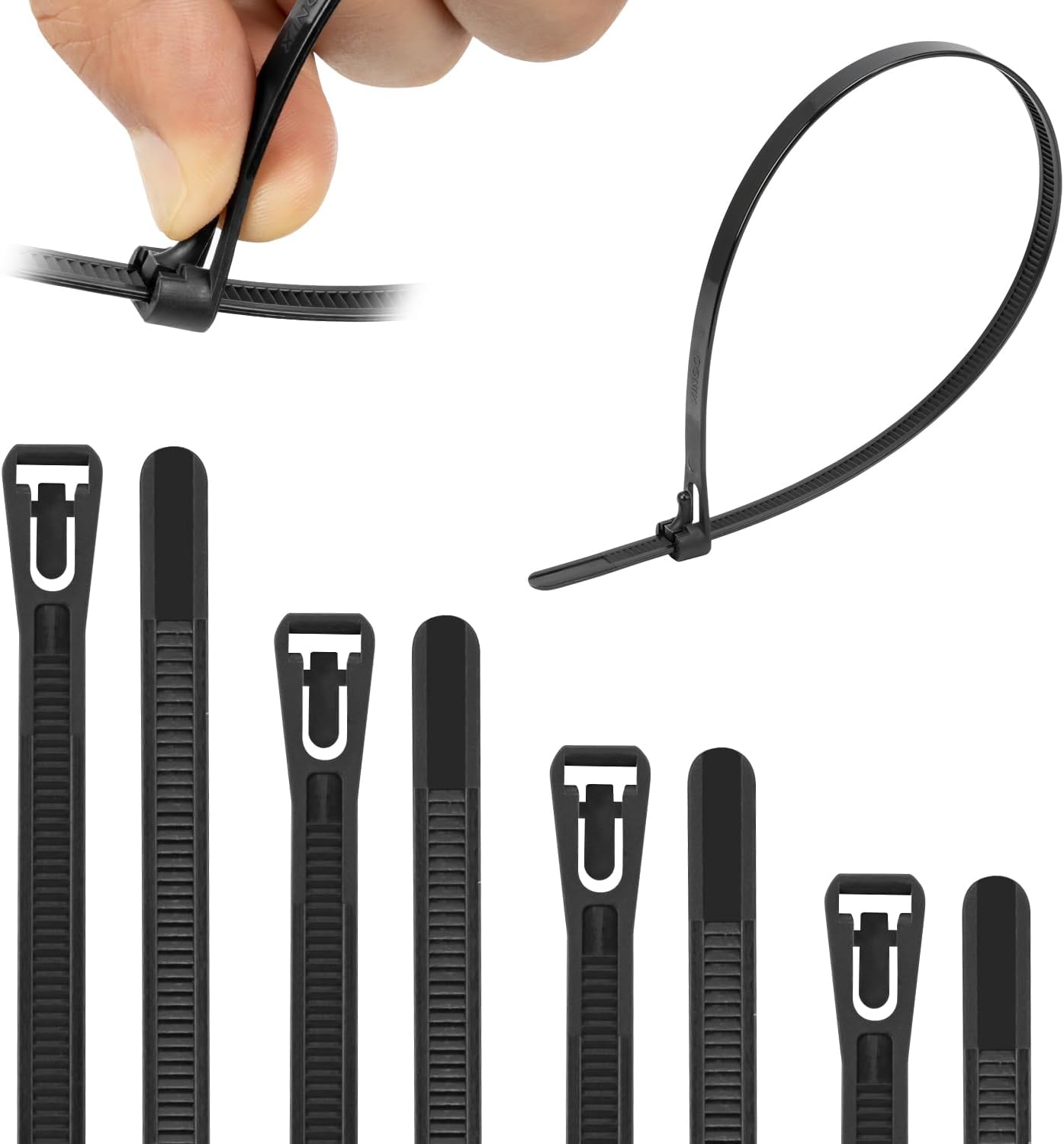 Armpow 100PCS 7.6mm x 450mm Reusable Heavy Duty Nylon Strong Cable Ties Tie Wraps Nylon Large Releasable Zip Ties DIY Home Garage Office (Black)
