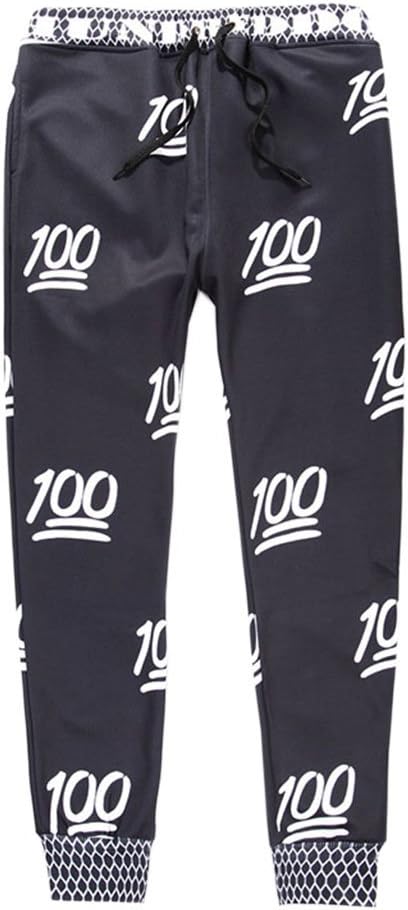 Unisex Hipster 100 Score Emoji 3D Sweatpants joggers Sportwear Black (L)
