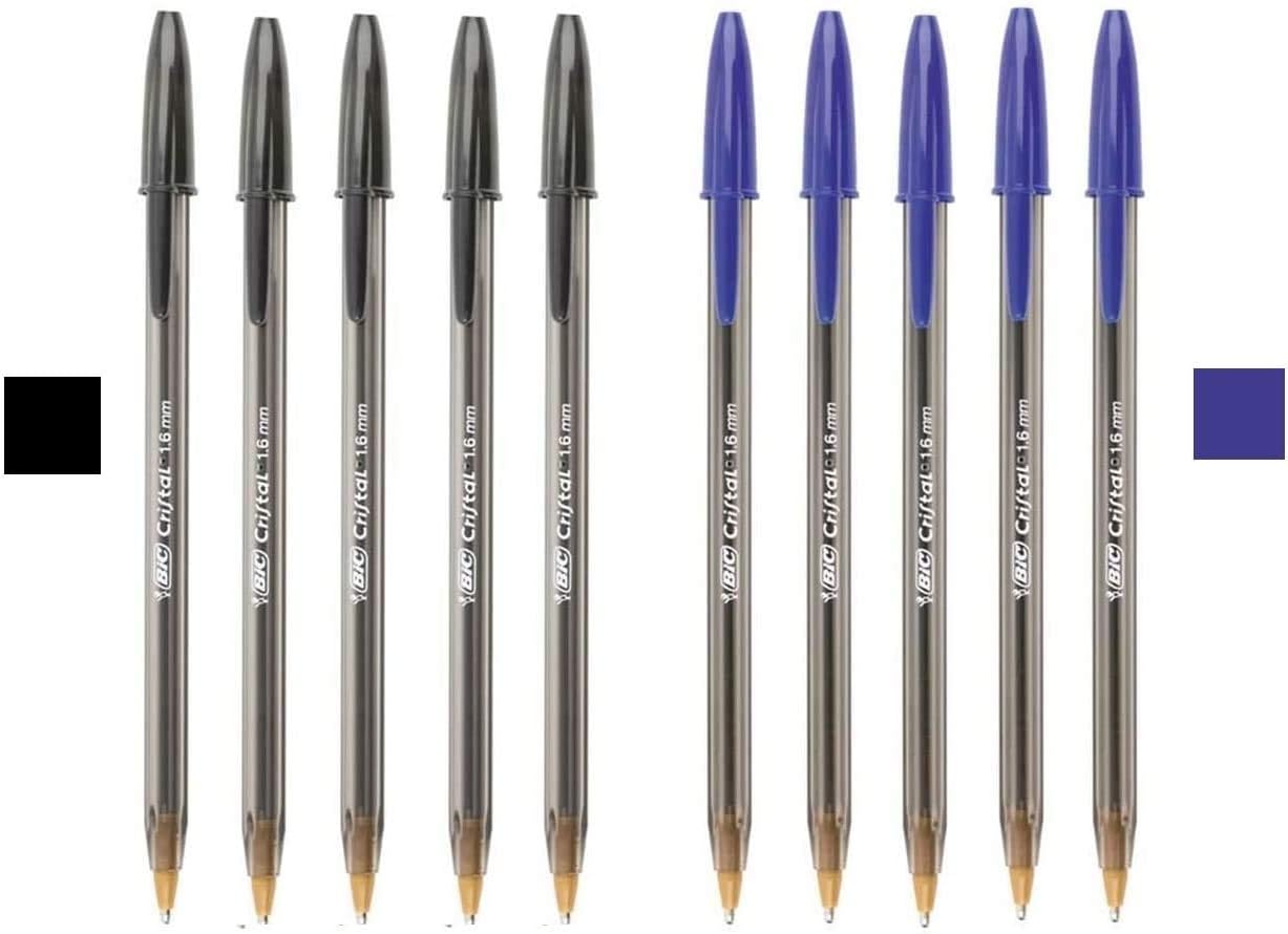 1.6mm Large Black and Blue Bold Ink Pen - 5 Black & 5 Blue