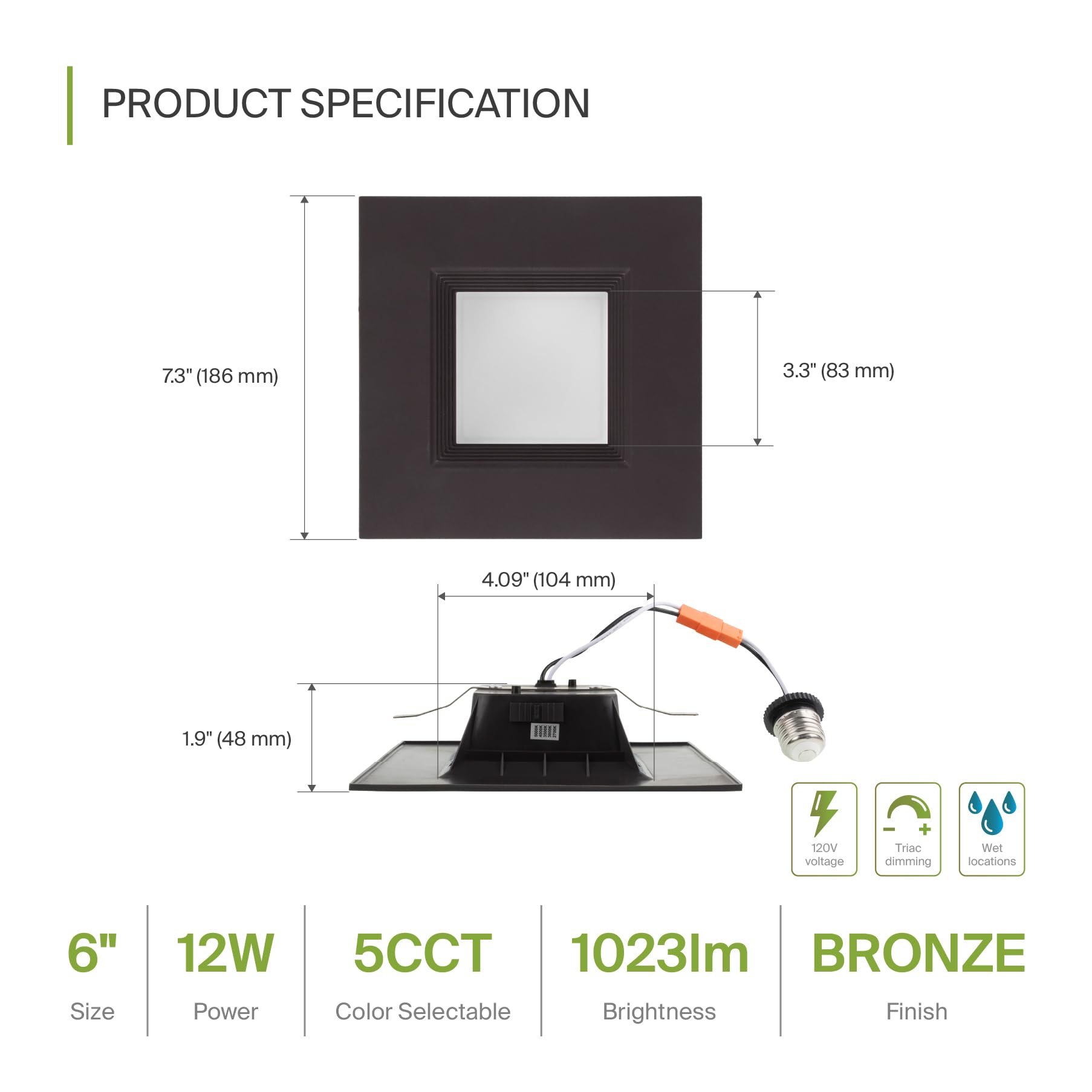 ASD Bronze 6 Inch Retrofit LED Square Recessed Lighting - 12W