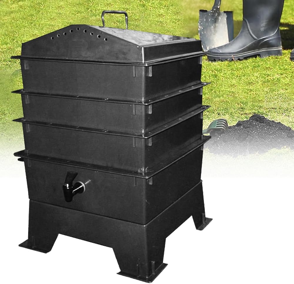 Worm Composting Bin, Worm Farm with Compost Worms Starter Kit, 5Trays Compost Bin, Black Worm Composting System, for Recycling Food Waste