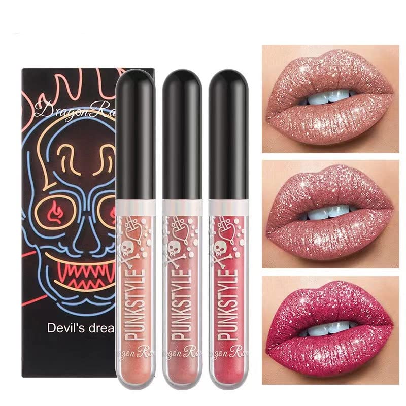 Halloween Glitter Liquid Lipstick Set Matte Liquid Lipstick Set Glitter Diamond Shining Lip gloss Long Lasting Waterproof Halloween Makeup Lipsticks Set (Set A)
