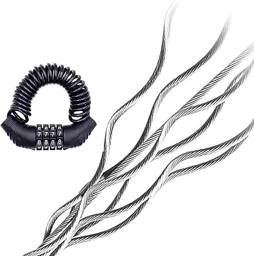 Miniatura 5 de Candado de cable de bicicleta, candado de viaje de 4.9 pies, portátil, mini candado de bicicleta, antirrobo, seguridad de 4 dígitos, retráctil para