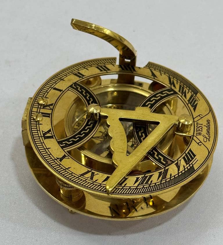 3 inch Large Sundial Compass - Perfectly Calibrated Steampunk Antique Brass Sundial Clock with Chart for Guidance, Ideal Nautical & Vintage Gift for Men