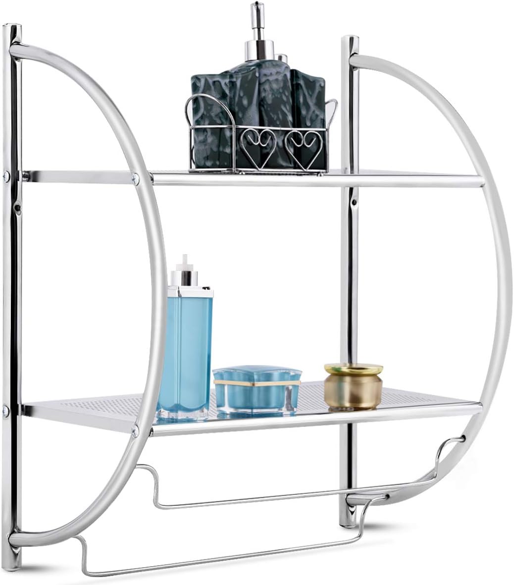 COSTWAY Toallero con Barra Estantería de Pared Estante de Ducha Baño Organizador Almacenamiento