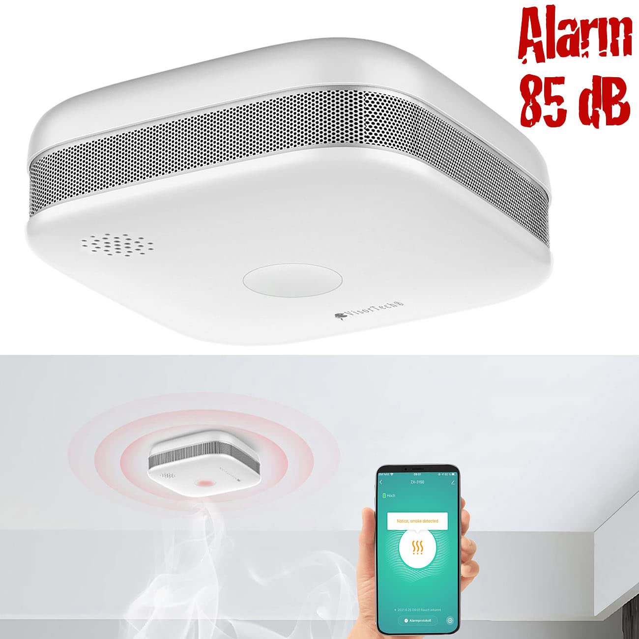 VisorTech Elesion Rauchmelder: 5er-Set WLAN-Design-Rauchmelder mit weltweiter App-Benachrichtigung (Smart-Home, Mini, Funk)