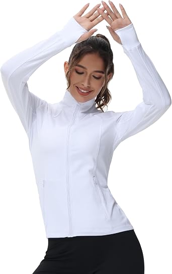 COZZYON Womens Athletic Full Zip Lightweight Yoga Workout Track Sports Zip Up Jacket with Thumb Holes