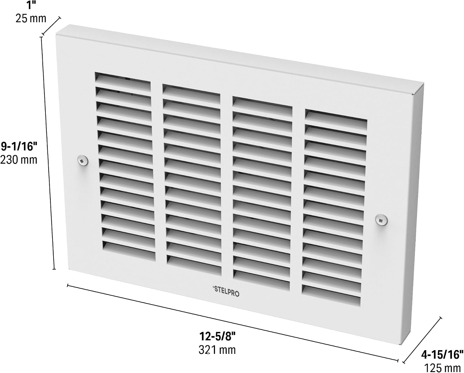 Stelpro Sonoma Horizon Wall Fan Heater – 1000W or 500W / 120V – 12 5/8″ H × 9 1/16″ W – Compact Design – Silent Comfort, Quick Heat – No Built-In Thermostat – White (ASOH1001WCW)