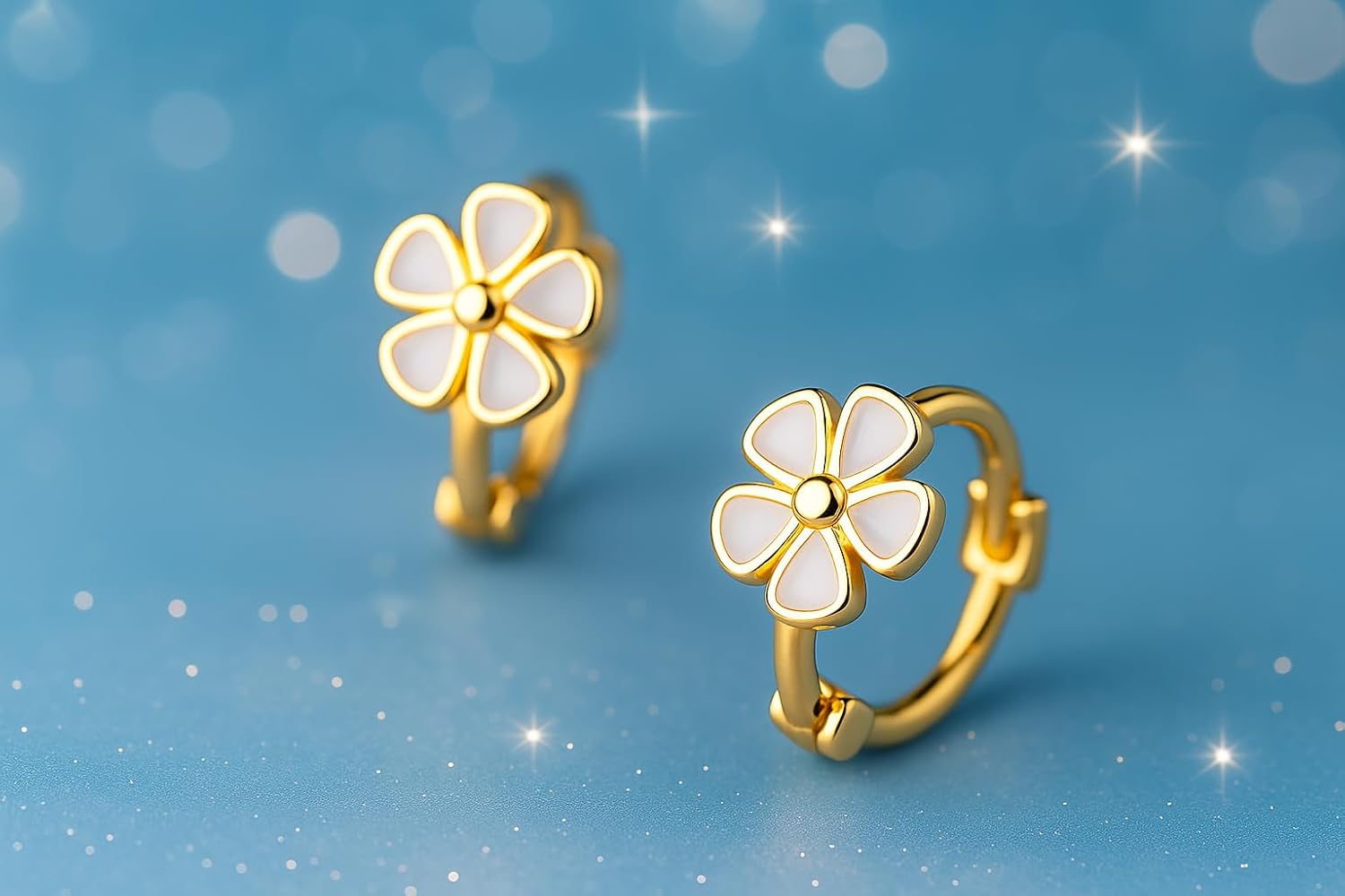 Flower Huggie Earrings For Women Ladies 14K Gold Plated on Solid S925 Sterling Silver Flower Hoop Earrings Dainty Daisy Hypoallergic 6mm or 9mm - Image 3