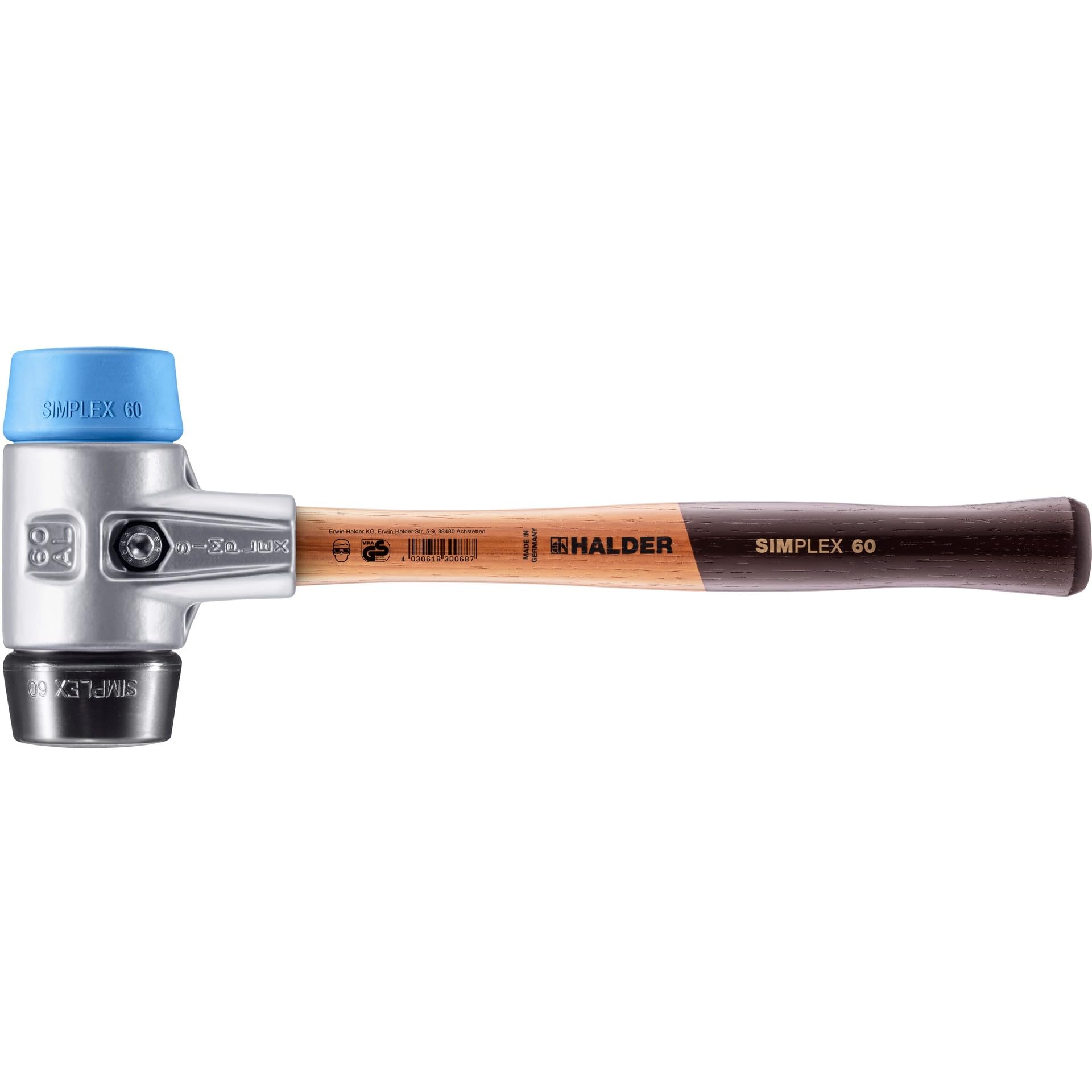 SIMPLEX-Schonhammer, TPE-soft/Gummikomposition; mit Aluminiumgehäuse und hochwertigem Holzstiel | D=60 mm | 3112.060