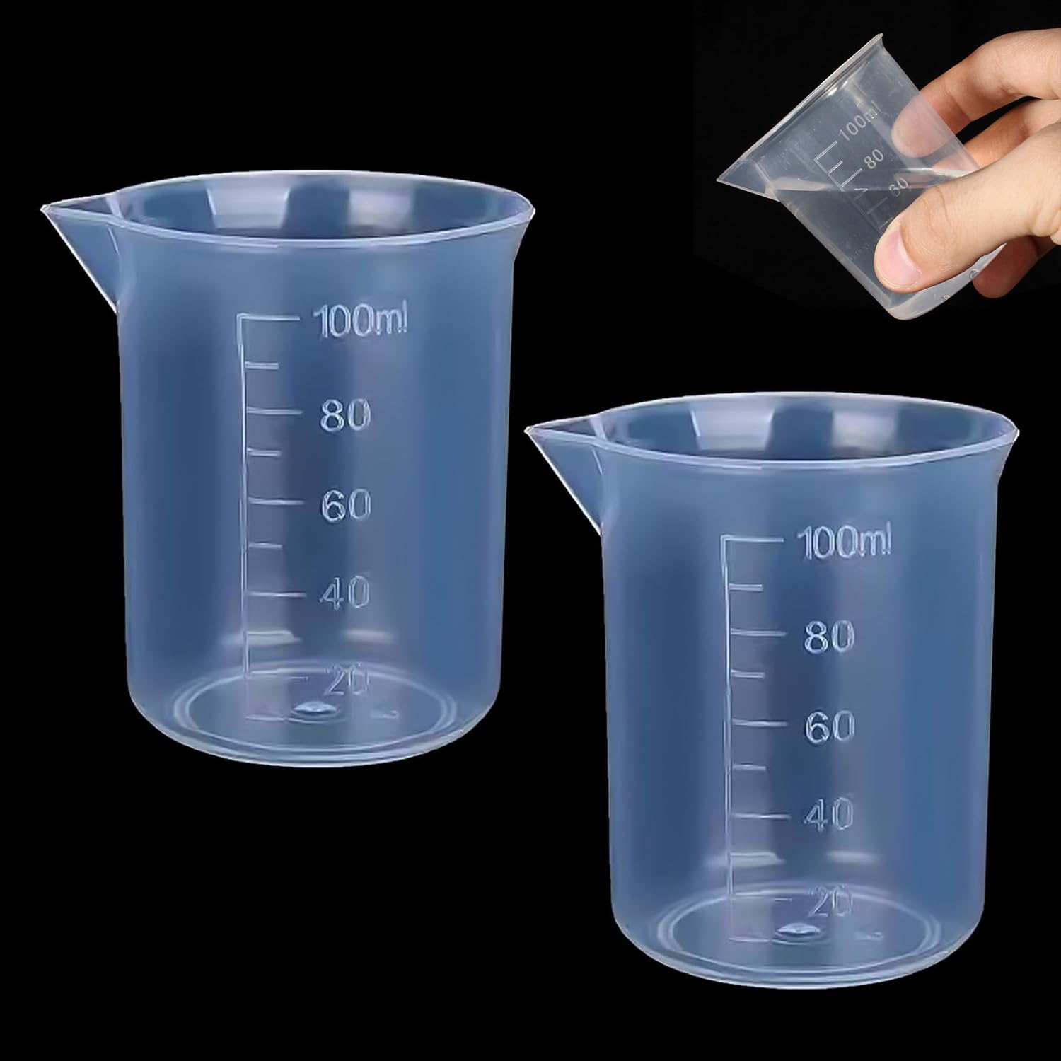 2 pcs 100ml Transparent Measuring Cups Measuring Jugs, Graduated Beaker Plastic Liquid Measuring Cup Measuring Jug for Lab Household Kitchen Cooking Baking Measure Tool