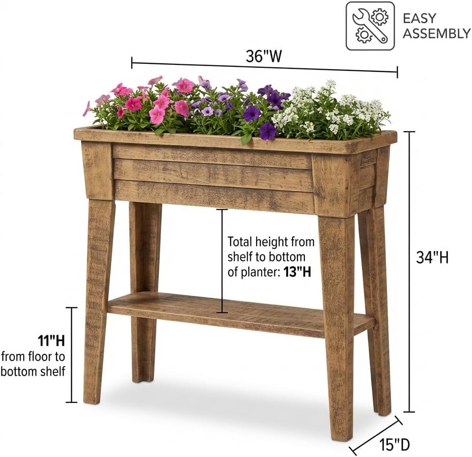 BrylaneHome Outdoor Weatherproof Elevated Standing Garden Bed 36" W Raised Planter for Vegetables Flower Herb Patio - Green