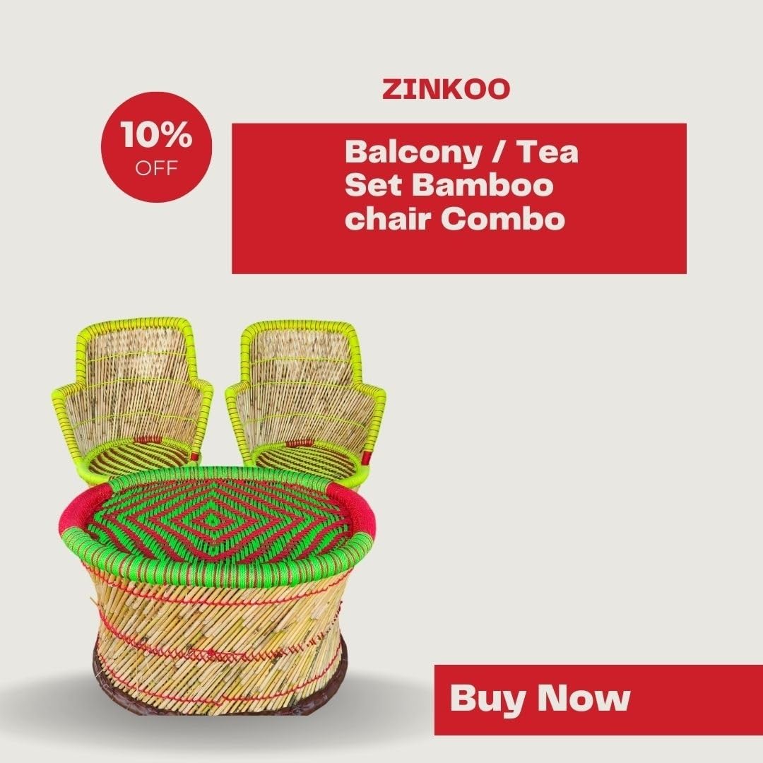 ZINKOO Handwoven Furniture Set with 1 Table and 2 Chairs, Multicolor Woven Design, Round Shape, Traditional Style, 40 x 37 Inches for Home, Balcony and Garden 2