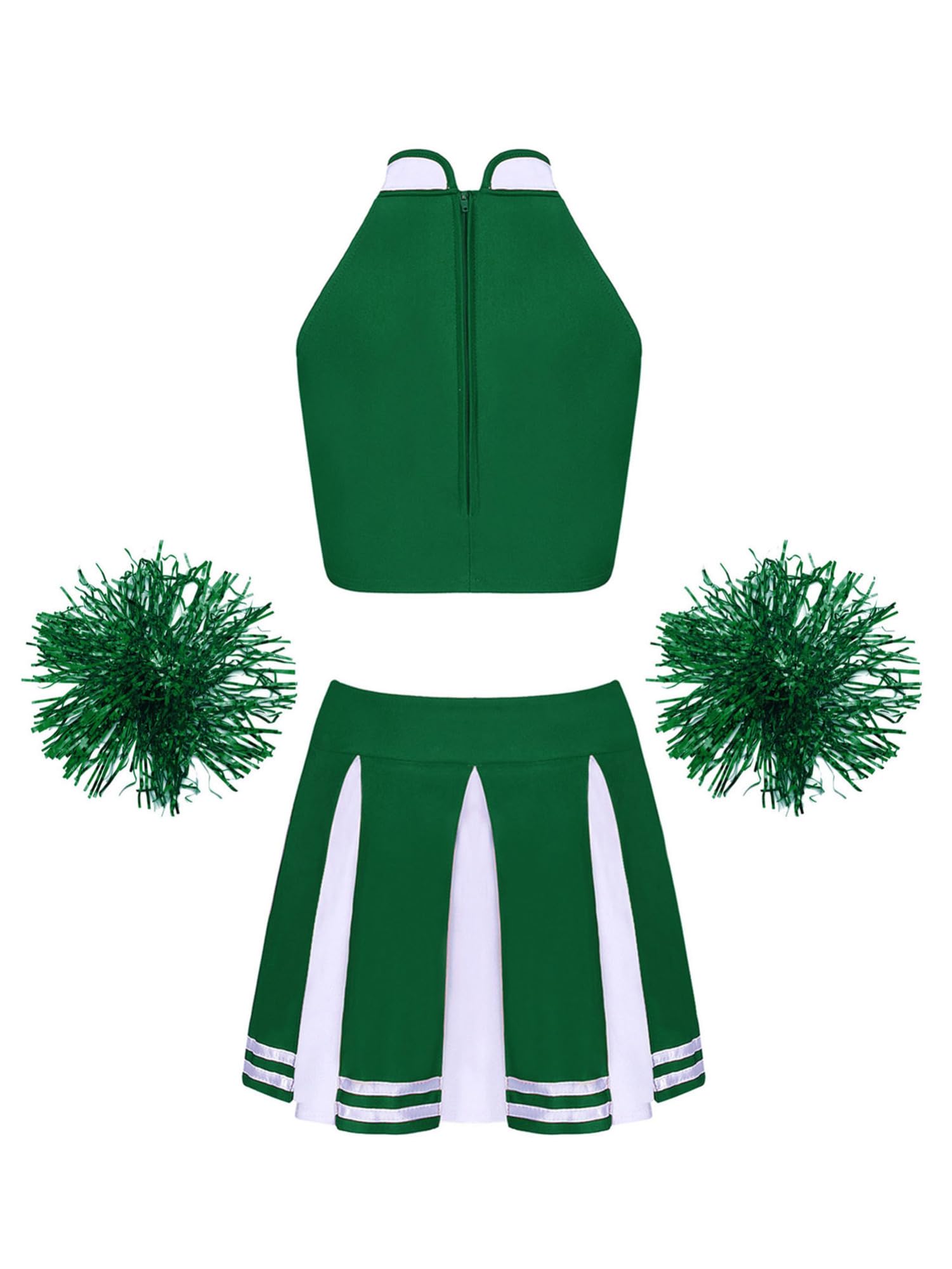 iEFiEL Set Tuta da Cheer-Leader per Donna Costume da Cheerleading Zipper Crop Top senza Manica Gonna a Pieghe Fiori 2 pcs per la Gara di Danza Competizione Partito