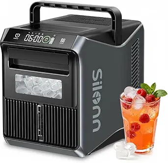 Silonn Battery-Powered Ice Maker with 4-Power, RV Ice Maker Countertop 12V/24V Car Charger 100-240V AC Solar-Ready, Portable Ice Machine 9 Cubes/6 Mins 22lbs/Day Auto-Clean for Camping RV Home Outdoor