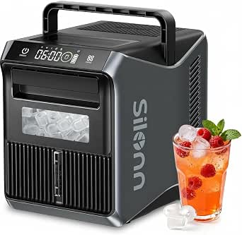 Silonn Battery-Powered Ice Maker with 4 Power Options, Produces 9 Cubes in 6 Minutes, 22 lbs/Day, Auto-Clean for Camping, RV, Home, Outdoor