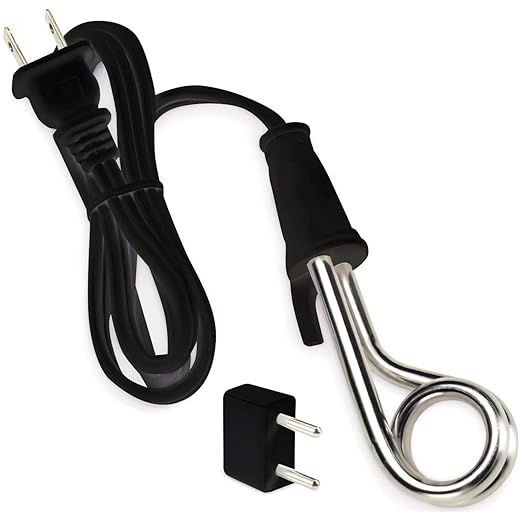 Lewis N. Portable Immersion Water Heater + Electric Kettle Alternative for Coffee, Tea + Hot Chocolate, Camping, Travel + Office w/Travel Adapter, White, 120/240v