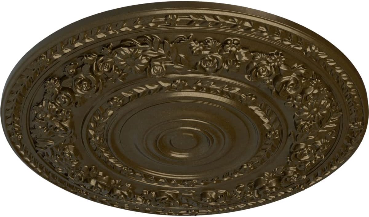 Ekena Millwork CM33ROBRS - 33 7/8"OD x 2 3/8"P Rose Ceiling Medallion (Fits Canopies up to 13 1/2") - Ceiling Medallion, Brass
