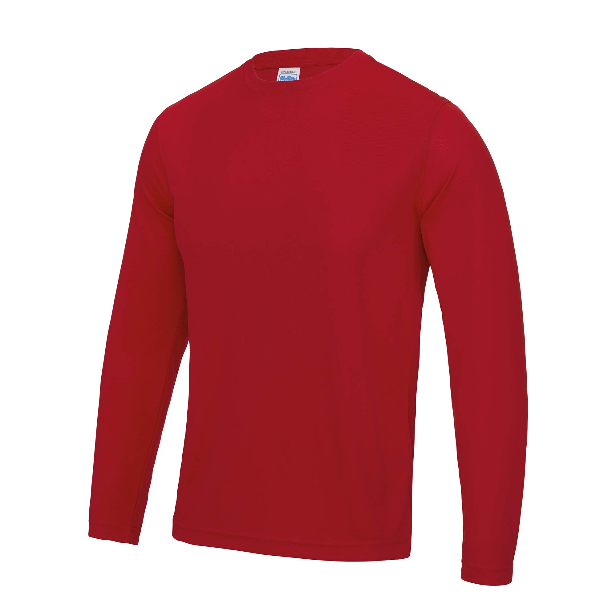 JUST COOL AWDis Mens Fire Red Long Sleeve Set-in Sleeve Sports Performance T-Shirt M