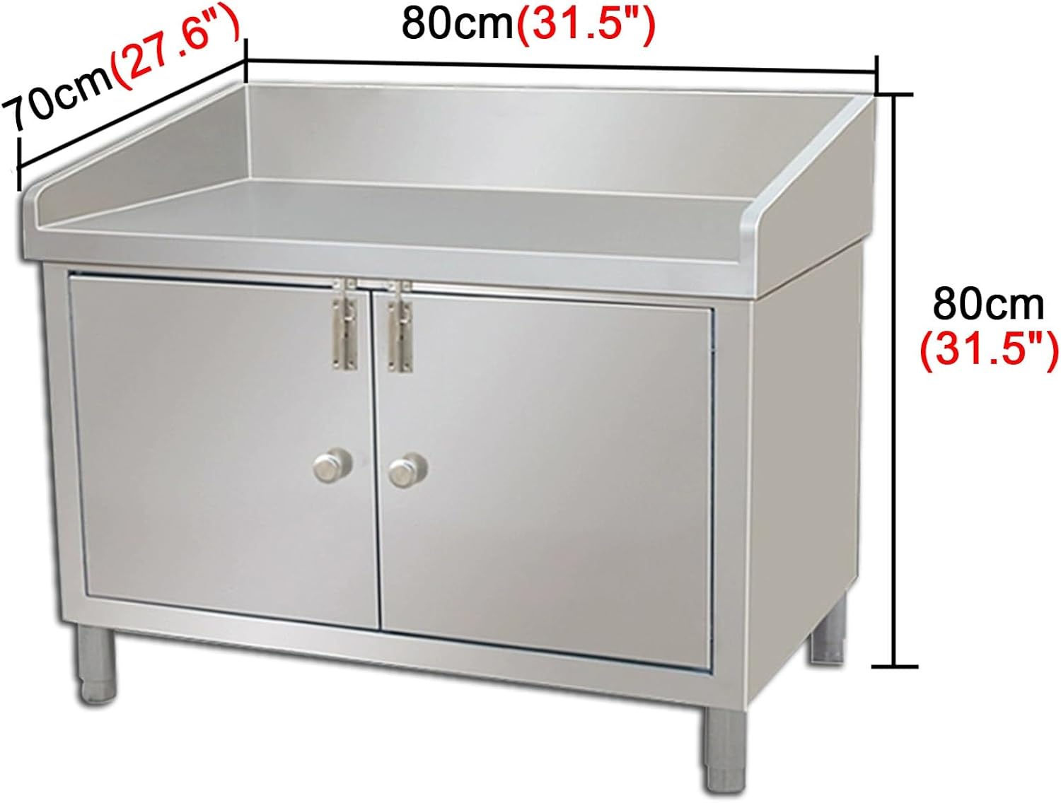 Double-Door Stainless Steel Workbench with 3-Sided Work Table for Kitchen Storage Features Extra-Large Capacitility and Adjustable Legs Countertop Reinforced with Multiple Cross-Beams