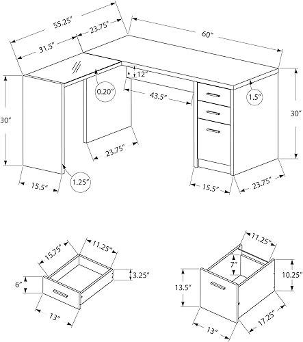 Miniatura 3 de Monarch Specialties Estación de trabajo con escritorio esquinero en forma de L con tapa de vidrio templado y almacenamiento, 60 pulgadas de largo,