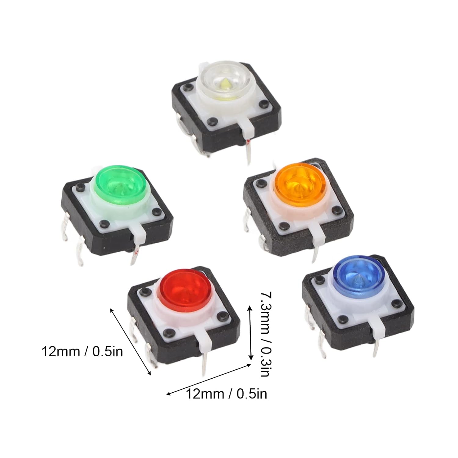 50Pcs Tactile Push Button Switch, Push Button Switches Assortment Kit, Resettable Tactile Switch with LED Lam DC 12V for Electronic Product