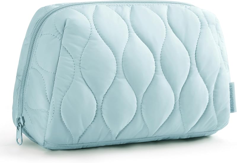 BAGSMART Necessaire de maquiagem acolchoada com abertura ampla, Baby Blue, 1 unidade