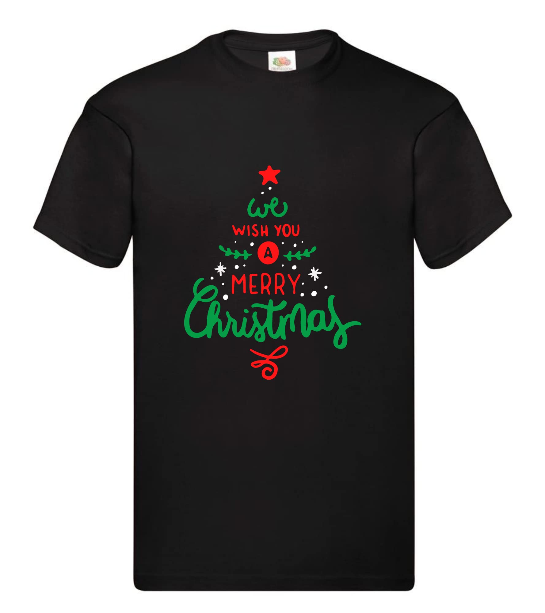 Wish You Merry Christmas - Xmas Tree - Mens & Ladies Xmas T-Shirts Unisex Tee Tops Womens Novelty Funny Holiday T-Shirt XMT BK XL