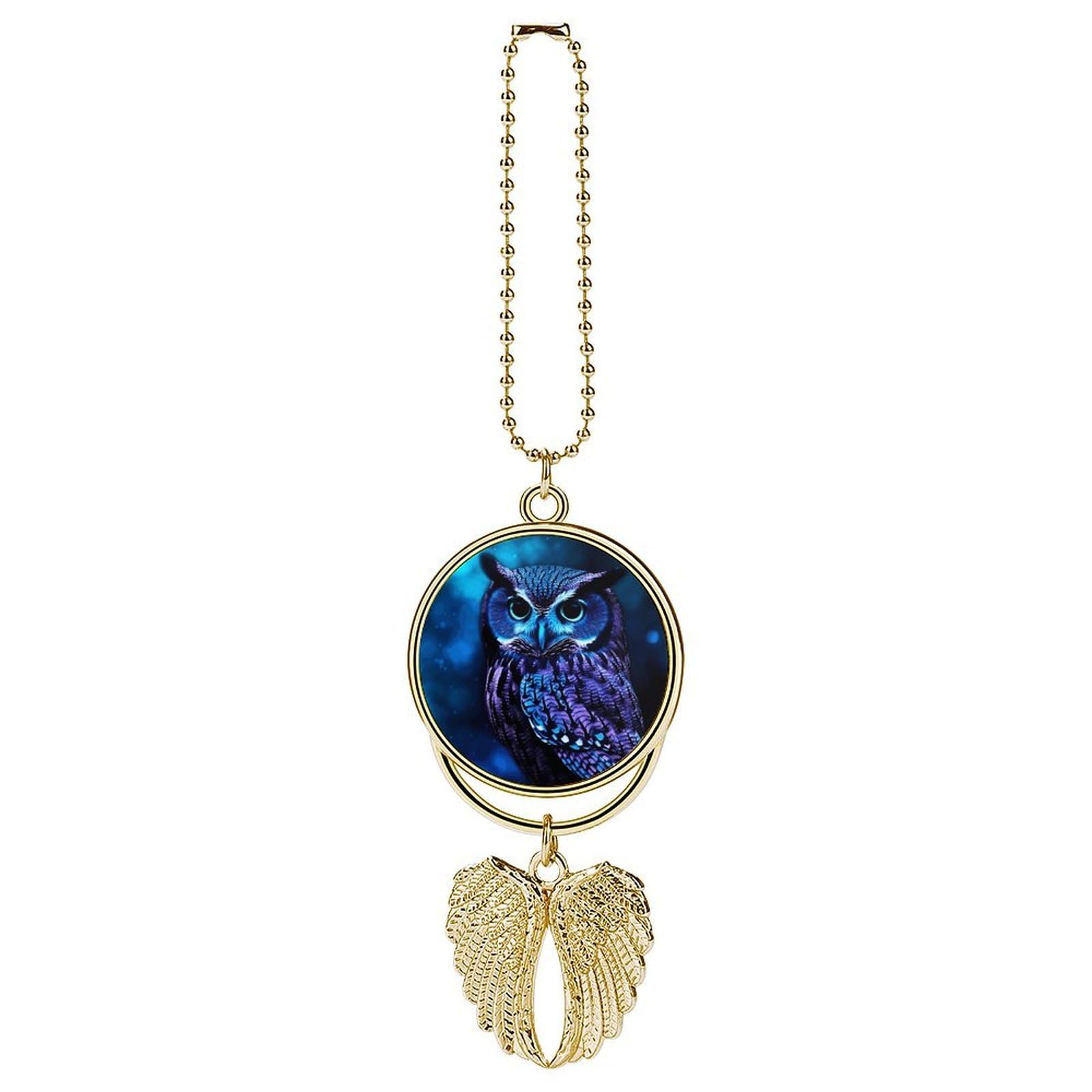 Blue Owl Car Pendant Car Rearview Mirror Pendant Custom Photo Car Hanging Ornament Car Rear View Mirror Hanging Accessories Angel Wing Car Charm Gift for Men Women